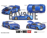 Kaido House x Mini GT - Nissan Skyline GT - R (R34) Kaido Works (V2 Aero) SHINJUKU V2 - Blue *Sealed, Possibility of a Chase - Pre - Order* - Top CollectiblesDiecastMini GT