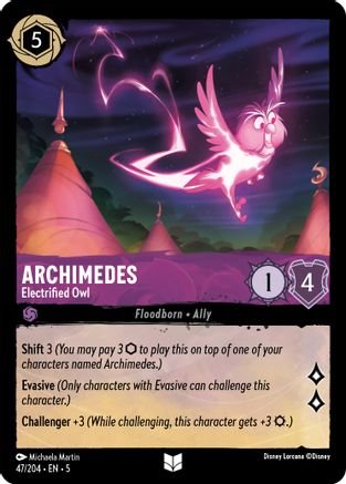 Lorcana - Archimedes (Electrified Owl) - 47/204 - Uncommon - Shimmering Skies - Top CollectiblesCollectible CardsLorcana