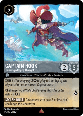 Lorcana - Captain Hook (Thinking a Happy Thought) - 175/204 - Rare - The First Chapter - Top CollectiblesCollectible CardsLorcana