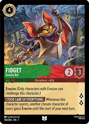 Lorcana - Fidget (Sneaky Bat) - 106/204 - Uncommon - Archazia's Island - Top CollectiblesCollectible CardsLorcana