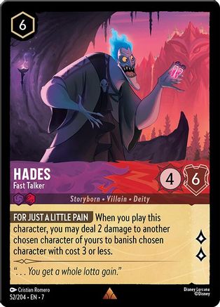 Lorcana - Hades (Fast Talker) - 52/204 - Rare - Archazia's Island - Top CollectiblesCollectible CardsLorcana