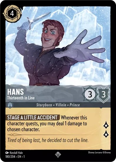 Lorcana - Hans (Thirteenth in Line) - 180/204 - Super Rare - The First Top Collectibles Lorcana - Hans (Thirteenth in Line) - 180/204 - Super Rare - The First Top Collectibles