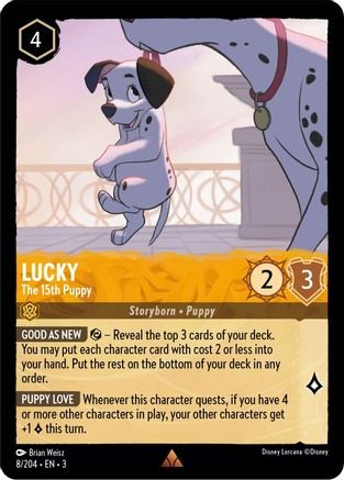 Lorcana - Lucky (The 15th Puppy) - 8/204 - Rare - Into the Inklands - Top CollectiblesCollectible CardsLorcana