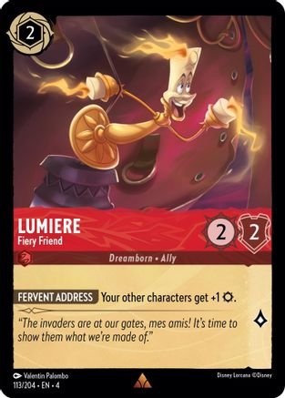 Lorcana - Lumiere (Fiery Friend) - 113/204 - Rare - Ursula's Return - Top CollectiblesCollectible CardsLorcana