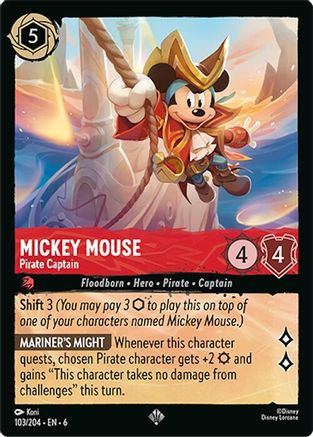 Lorcana - Mickey Mouse (Pirate Captain) - 103/204 - Super Rare - Azurite Sea - Top CollectiblesCollectible CardsLorcana