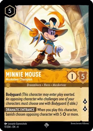 Lorcana - Minnie Mouse (Musketeer Champion) - 17/204 - Super Rare - Ursula's Return - Top CollectiblesCollectible CardsLorcana