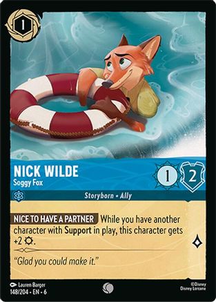 Lorcana - Nick Wilde (Soggy Fox) - 148/204 - Common - Azurite Sea - Top CollectiblesCollectible CardsLorcana