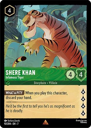 Lorcana - Shere Khan (Infamous Tiger) - 92/204 - Rare - Archazia's Island - Top CollectiblesCollectible CardsLorcana