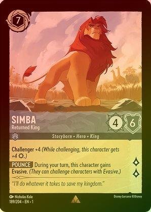 Lorcana - Simba (Returned King) - 189/204 - Rare (Foil) - The First Chapter - Top CollectiblesCollectible CardsLorcana