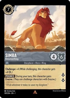 Lorcana - Simba (Returned King) - 189/204 - Rare - The First Chapter - Top CollectiblesCollectible CardsLorcana