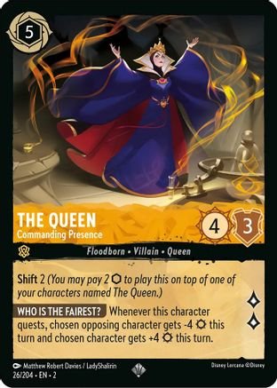 Lorcana - The Queen (Commanding Presence) - 26/204 - Super Rare - Rise of the Floodborn - Top CollectiblesCollectible CardsLorcana