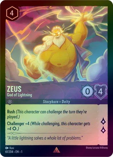 Lorcana - Zeus (God of Lightning) - 61/204 - Rare (Foil) - The First Chapter - Top CollectiblesCollectible CardsLorcana