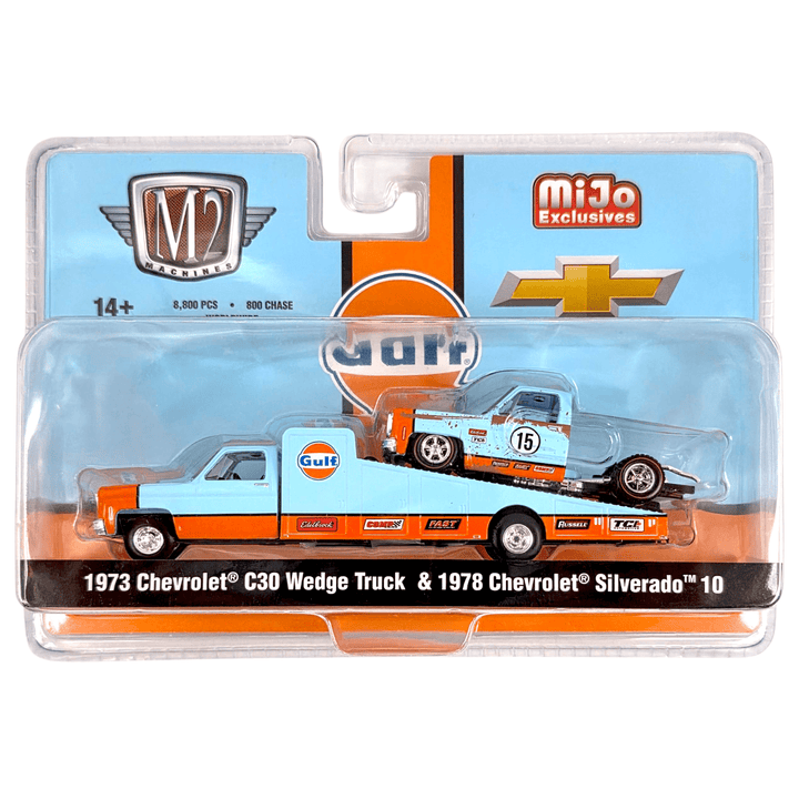 M2 Machines - 1973 Chevrolet C30 Wedge Truck &amp; 1978 Chevrolet Silverado 10 Bedless Gulf Livery – Blue - 2025 Auto - Haulers Series - Top CollectiblesDiecastM2 Machines