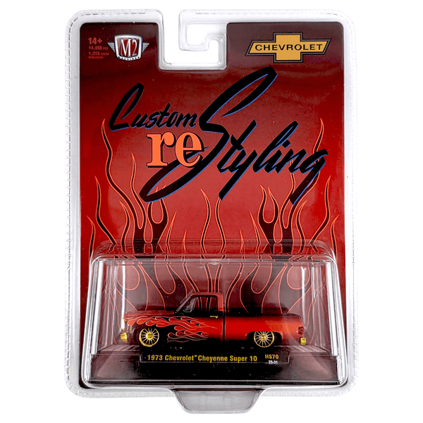 M2 Machines - 1973 Chevrolet Cheyenne Super 10 Custom Re Styling – Brown w/ Flames *Hobby Exclusive - Chase* - Top CollectiblesDiecastM2 Machines