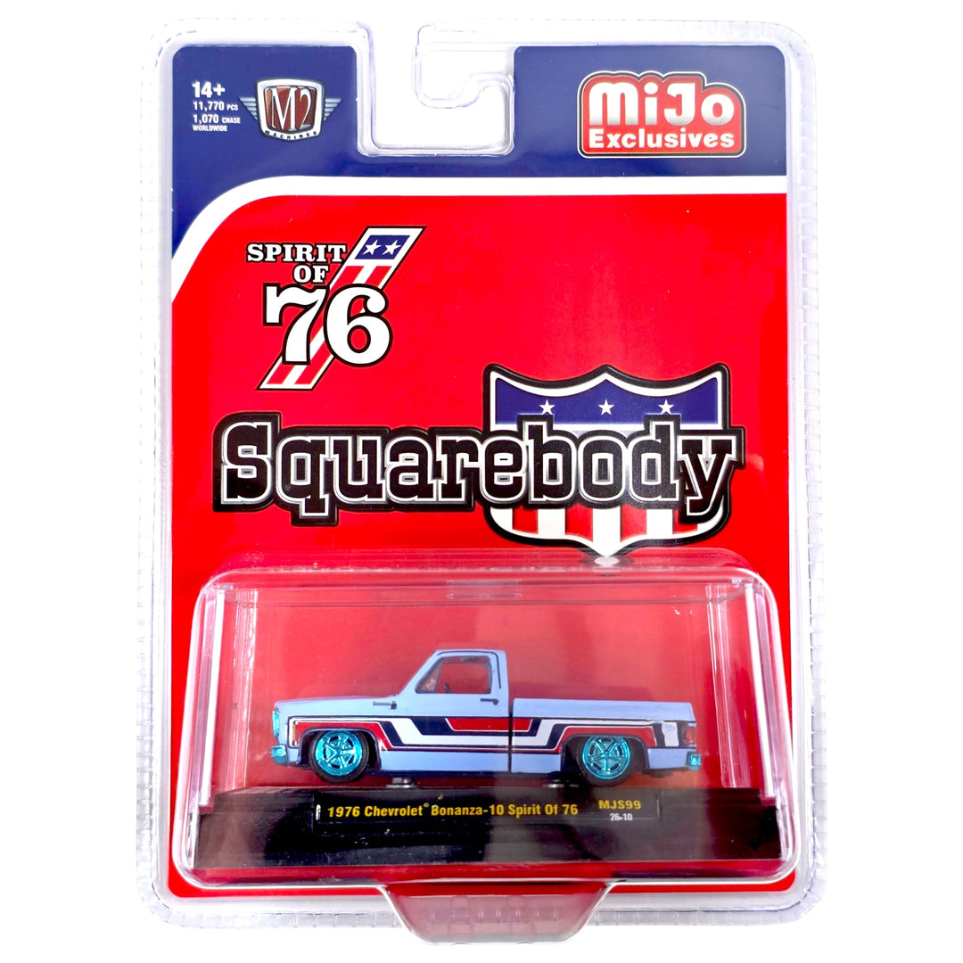 M2 Machines - 1976 Chevrolet Silverado Bonanza-10 SPIRIT OF 76 Squarebody USA Special Edition – Blue – MiJo Exclusives *Chase* - Top CollectiblesDiecastM2 Machines