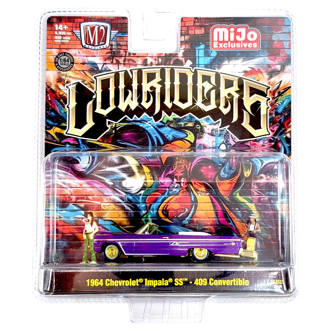 M2 Machines - Diorama Series 1964 Chevrolet Impala SS 409 Convertible Top-Down Lowriders with 2 Ladies Figures – Metallic Purple – Mijo Exclusives *Chase* - Top CollectiblesDiecastM2 Machines