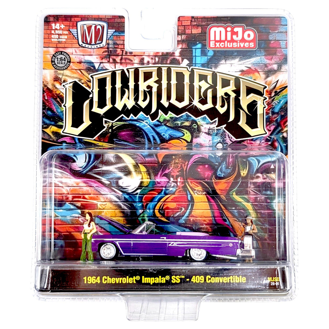 M2 Machines - Diorama Series 1964 Chevrolet Impala SS Convertible Top-Down Lowriders with 2 Ladies Figures – Metallic Purple – Mijo Exclusives - Top CollectiblesDiecastM2 Machines