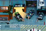 Magic City - HKS Japanese Building & Double Decker Parking Lot Diorama *1/64 Scale* - Top CollectiblesDiecastMagic City