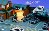 Magic City - HKS Japanese Building & Double Decker Parking Lot Diorama *1/64 Scale* - Top CollectiblesDiecastMagic City