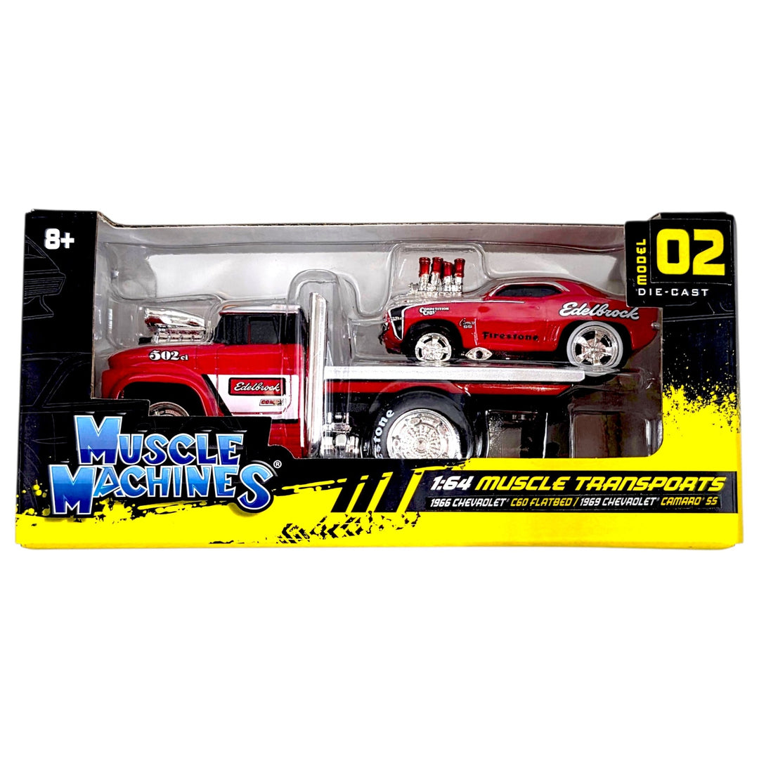 Maisto - 1966 Chevrolet C60 Flatbed & 1969 Chevrolet Camaro SS - 2021 Muscle Transport Muscle Machines Series - Top CollectiblesDiecastMaisto