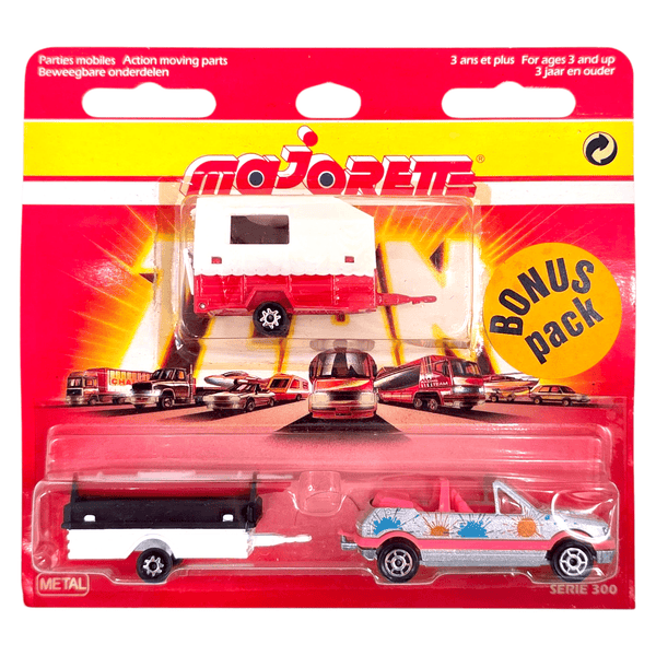 Majorette - Peugeot 205 CTI & Kayak Trailer w/ Bonus Camper "Caravane" - 1992 - Top CollectiblesDiecastMajorette
