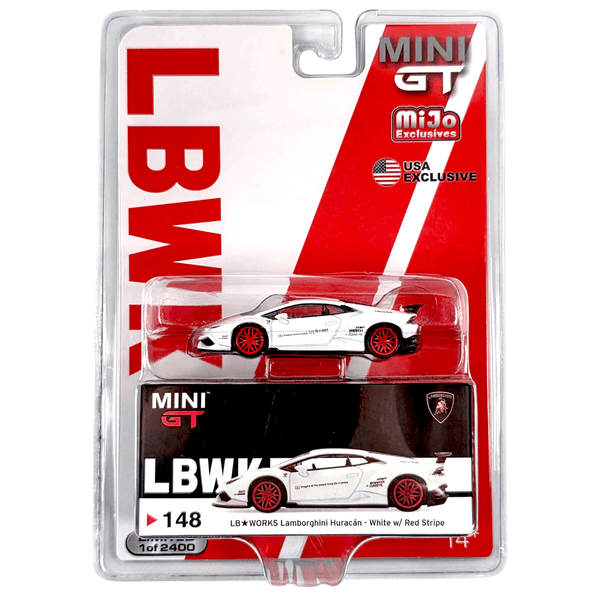 Mini GT - LB Works Lamborghini Huracan - White w/ Red Stripe *USA Exclusive* - Top CollectiblesDiecastMini GT