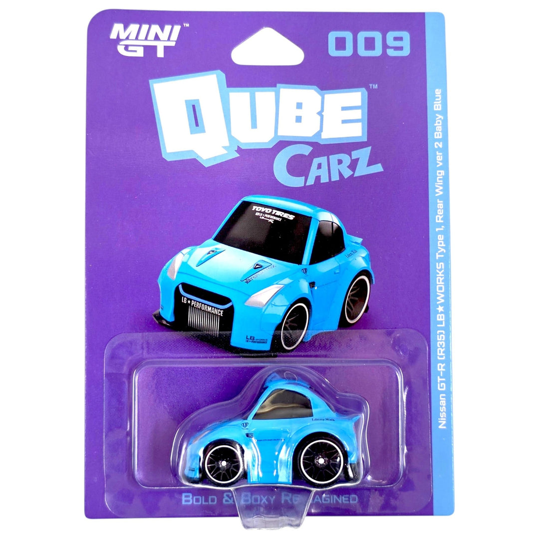 Mini GT - Nissan GT-R (R35) LB Works Type 1, Rear Wing Ver 2 Baby Blue - 2026 QubeCarz Series - Top CollectiblesDiecastMini GT