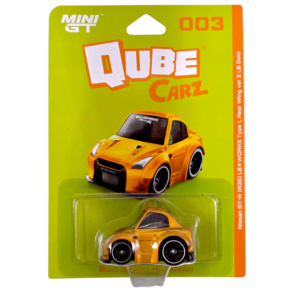 Mini GT - Nissan GT - R (R35) LB Works Type 1, Rear Wing Ver 2 LB Gold - 2025 QubeCarz Series - Top CollectiblesDiecastMini GT