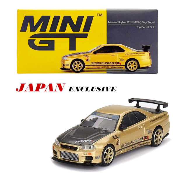 Mini GT - Nissan Skyline GT - R (R34) Top Secret – Gold – Japan Exclusive - Top CollectiblesDiecastMini GT