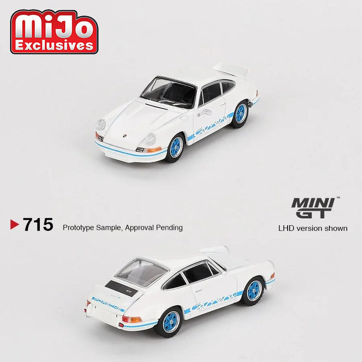 Mini GT - Porsche 911 Carrera RS 2.7 Grand Prix – White with Blue Livery *Pre - Order* - Top CollectiblesDiecastMini GT