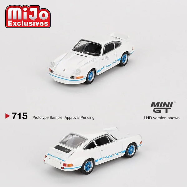 Mini GT - Porsche 911 Carrera RS 2.7 Grand Prix – White with Blue Livery *Pre - Order* - Top CollectiblesDiecastMini GT