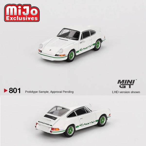 Mini GT - Porsche 911 Carrera RS 2.7 Grand Prix – White with Green Livery *Pre - Order* - Top CollectiblesDiecastMini GT