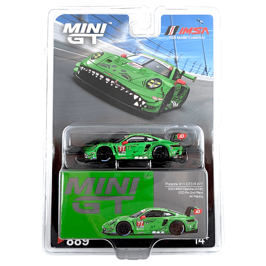 Mini GT - Porsche 911 GT3 R 77 AO Racing 2024 IMSA Daytona 24 Hrs GTD Pro 2nd Place - Top CollectiblesDiecastMini GT