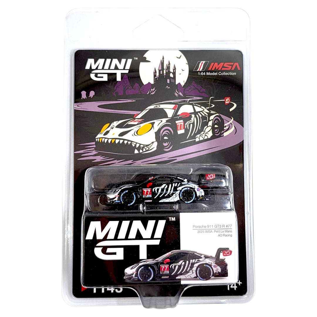 Mini GT - Porsche 911 GT3 R 77 AO Racing 2025 IMSA Petit Le Mans "Skeleton Rexy" *AO Racing Exclusive Packaging* - Top CollectiblesDiecastMini GT