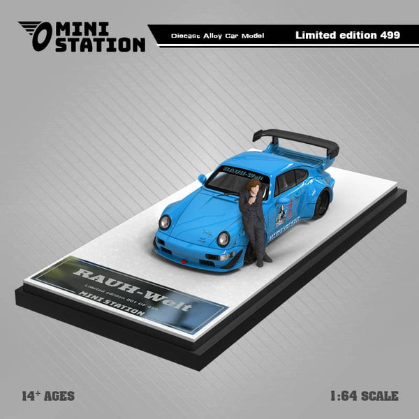 Mini Station - Porsche 911 (964) RWB - Blue w/ Akirai Nakai Figure - Top CollectiblesDiecastMini Station