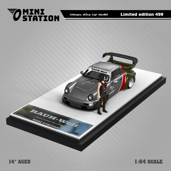 Mini Station - Porsche 911 (964) RWB - Cyberpunk 2077 "Samurai" Silver w/ Figure - Top CollectiblesDiecastMini Station