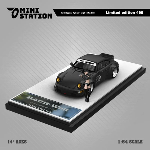 Mini Station - Porsche 911 (964) RWB - Samurai Black w/ Figure - Top CollectiblesDiecastMini Station