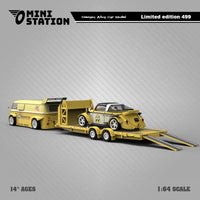 Mini Station - Volkswagen Beetle Targa & T1 Van "Mooneyes Yellow" Trailer Set - Top CollectiblesDiecastMini Station