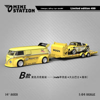 Mini Station - Volkswagen Beetle Targa & T1 Van "Mooneyes Yellow" Trailer Set - Top CollectiblesDiecastMini Station