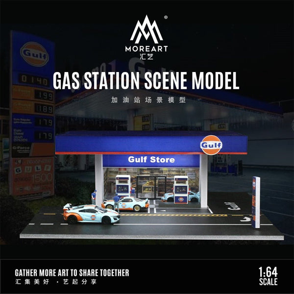 MoreArt - Gulf Gas Station Scene Model w/ Led Lighting *Pre - Order* - Top CollectiblesDiecastMoreArt