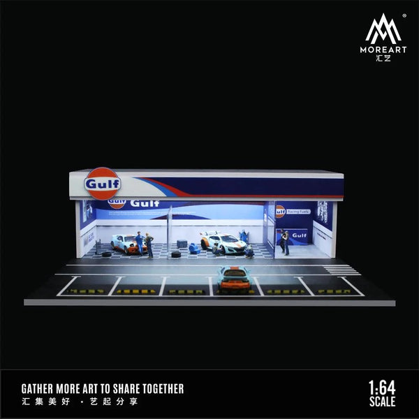 MoreArt - Gulf Modification Shop Diorama w/ Led Lighting - Top CollectiblesDiecastMoreArt