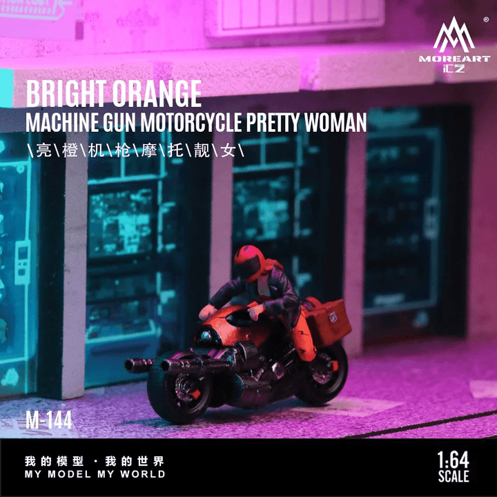 MoreArt - Machine Gun Motorcycle Pretty Woman Doll Set - Bright Orange - Top CollectiblesDiecastMoreArt