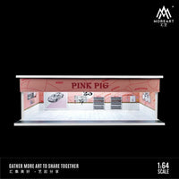 MoreArt - Maintenance Workshop Scene Diorama w/ Led Lighting "Pink Pig" - Top CollectiblesDiecastMoreArt