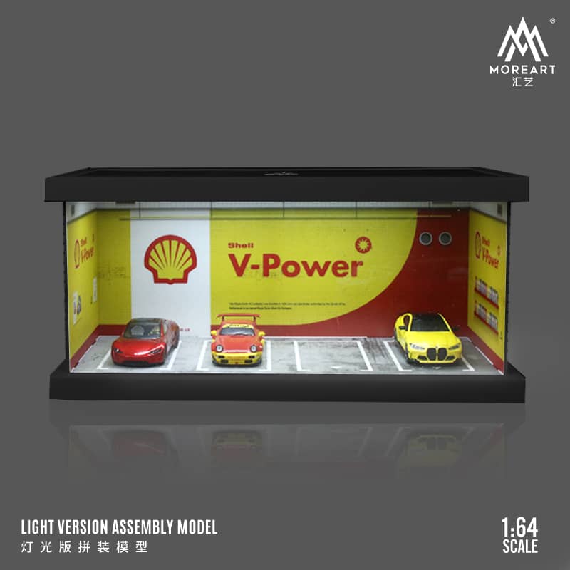 MoreArt - Parking Lot Scene Diorama "Shell" w/ Led Lighting *Pre - Order* - Top CollectiblesDiecastMoreArt