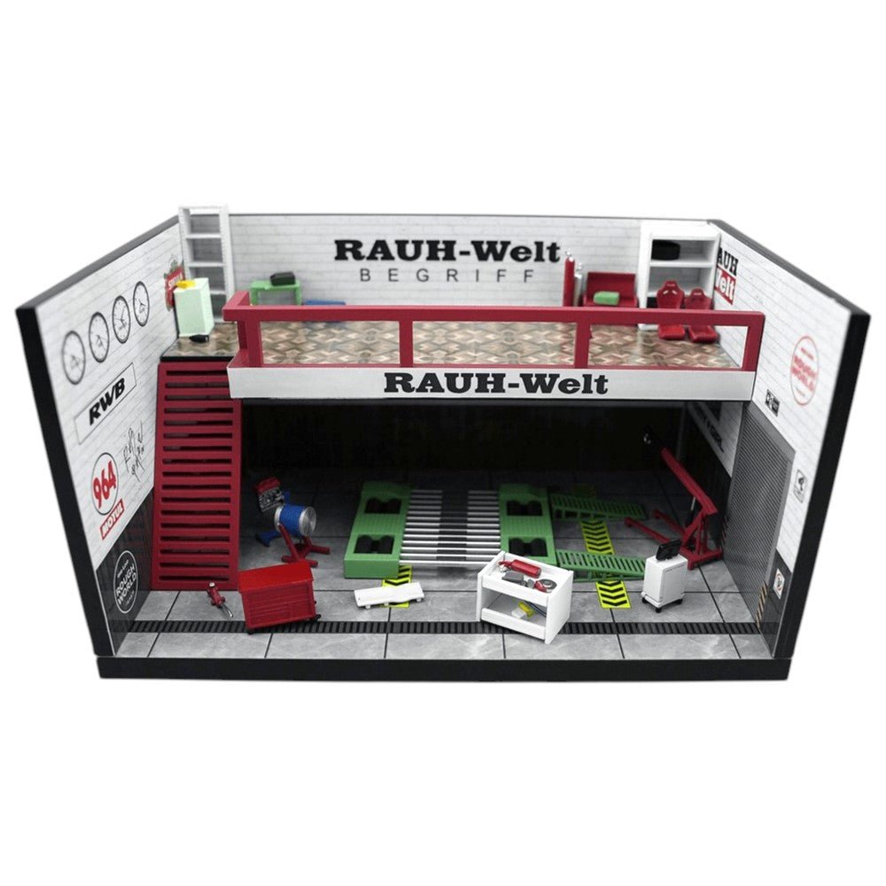 MotorHelix - Garage Scene Diorama Set - RWB Theme Garage White - Top CollectiblesDiecastMotorHelix