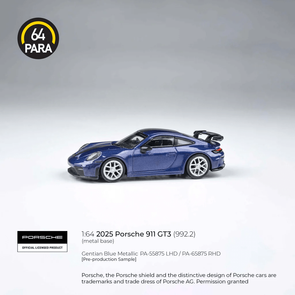 Para64 - 2025 Porsche 911 GT3 (992.2) - Gentian Blue Metallic - Top CollectiblesDiecastPara64