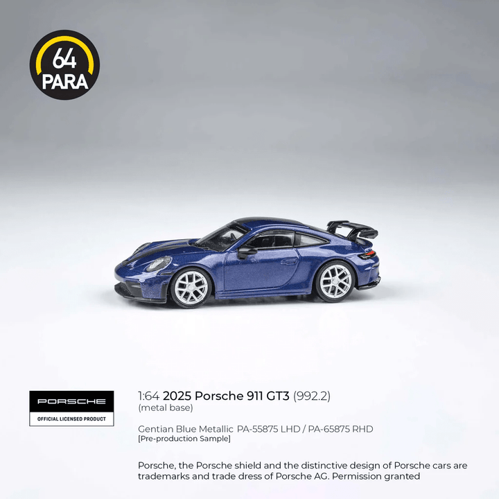 Para64 - 2025 Porsche 911 GT3 (992.2) - Gentian Blue Metallic - Top CollectiblesDiecastPara64