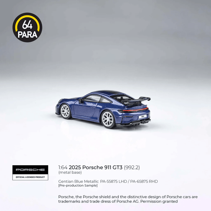 Para64 - 2025 Porsche 911 GT3 (992.2) - Gentian Blue Metallic - Top CollectiblesDiecastPara64