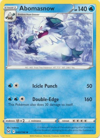 Pokemon - Abomasnow - 043/196 - Uncommon - Sword &amp; Shield: Lost Origin Series - Top CollectiblesCollectible CardsPokémon
