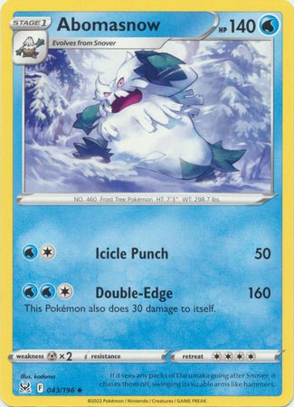 Pokemon - Abomasnow - 043/196 - Uncommon - Sword & Shield: Lost Origin Series - Top CollectiblesCollectible CardsPokémon